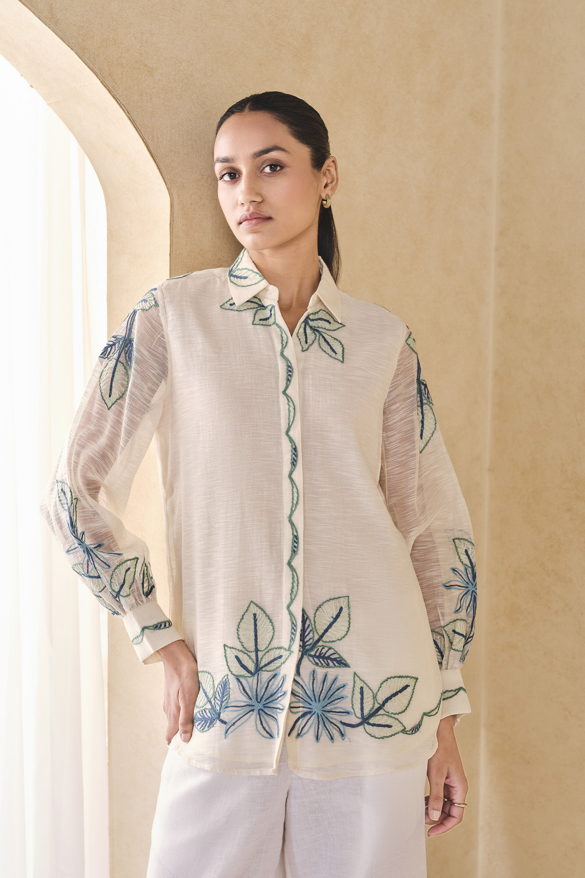Ebonique Hand-embroidered SEWA Mul Top - Ivory, Ivory, image 4